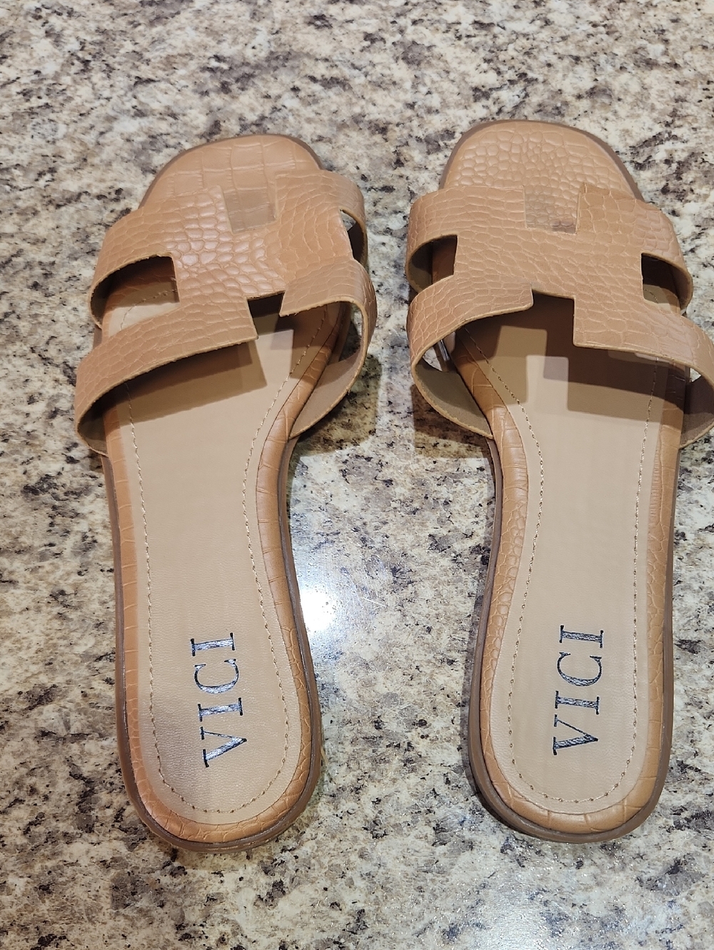 VICI Tan Croc-Embossed Slide Sandals for Women